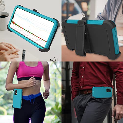 Funda compatible con Samsung Galaxy A53 5G, con clip para cinturón, resistente, resistente a prueba de golpes, protección de cuerpo completo, con función atril, para Samsung Galaxy A53 5G (verde azulado y azul claro)