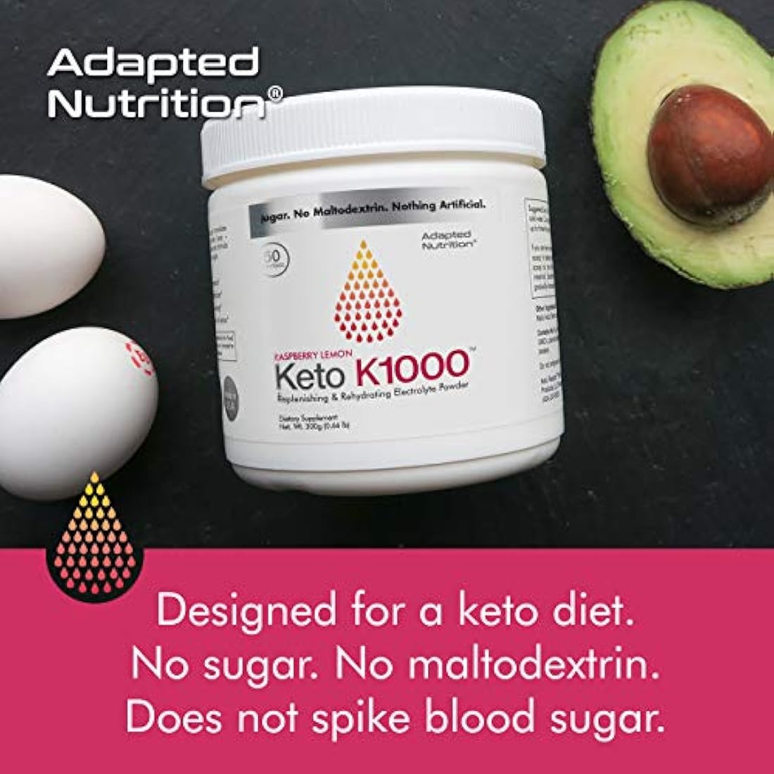 Keto K1000 Electrolyte Powder | Potenciar la energía y batir calambres de piernas | sin maltodextrina o azúcar | sin ingredientes de China | Amazing Raspberry Lemon | 50 porciones