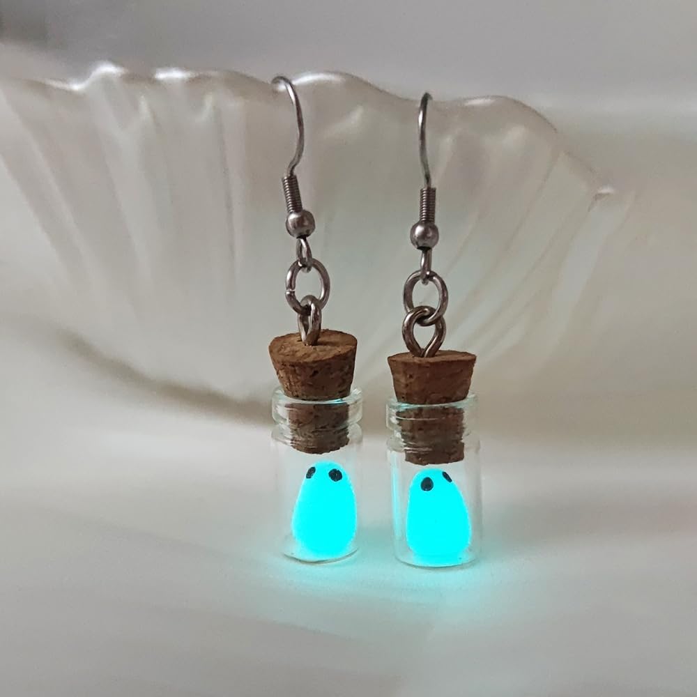 Pendientes Fantasma en Botella, Joyas Halloween, Brillantes