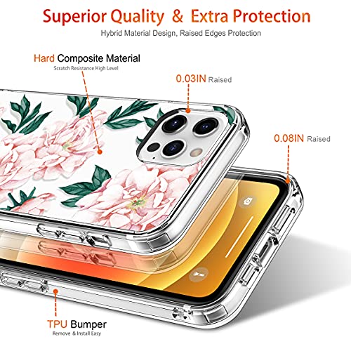 GiiKa Funda para iPhone 12 Pro Max con protector de pantalla, transparente de cuerpo completo a prueba de golpes de protección floral para niñas y mujeres con carcasa rígida de TPU para iPhone 12 Pro Max, flores rosas