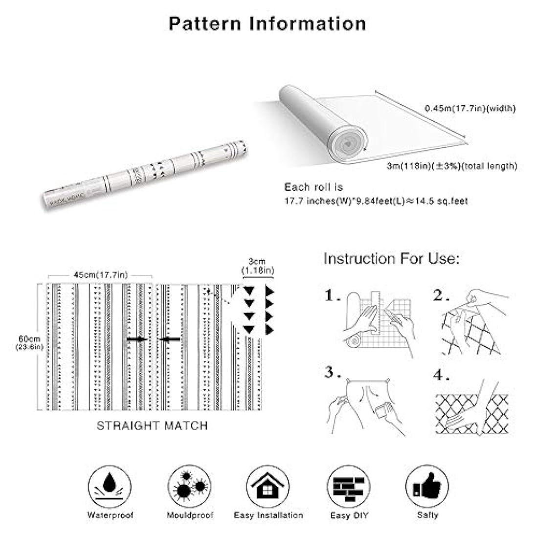HaokHome 96020-Papel pintado de vinilo adhesivo para pared