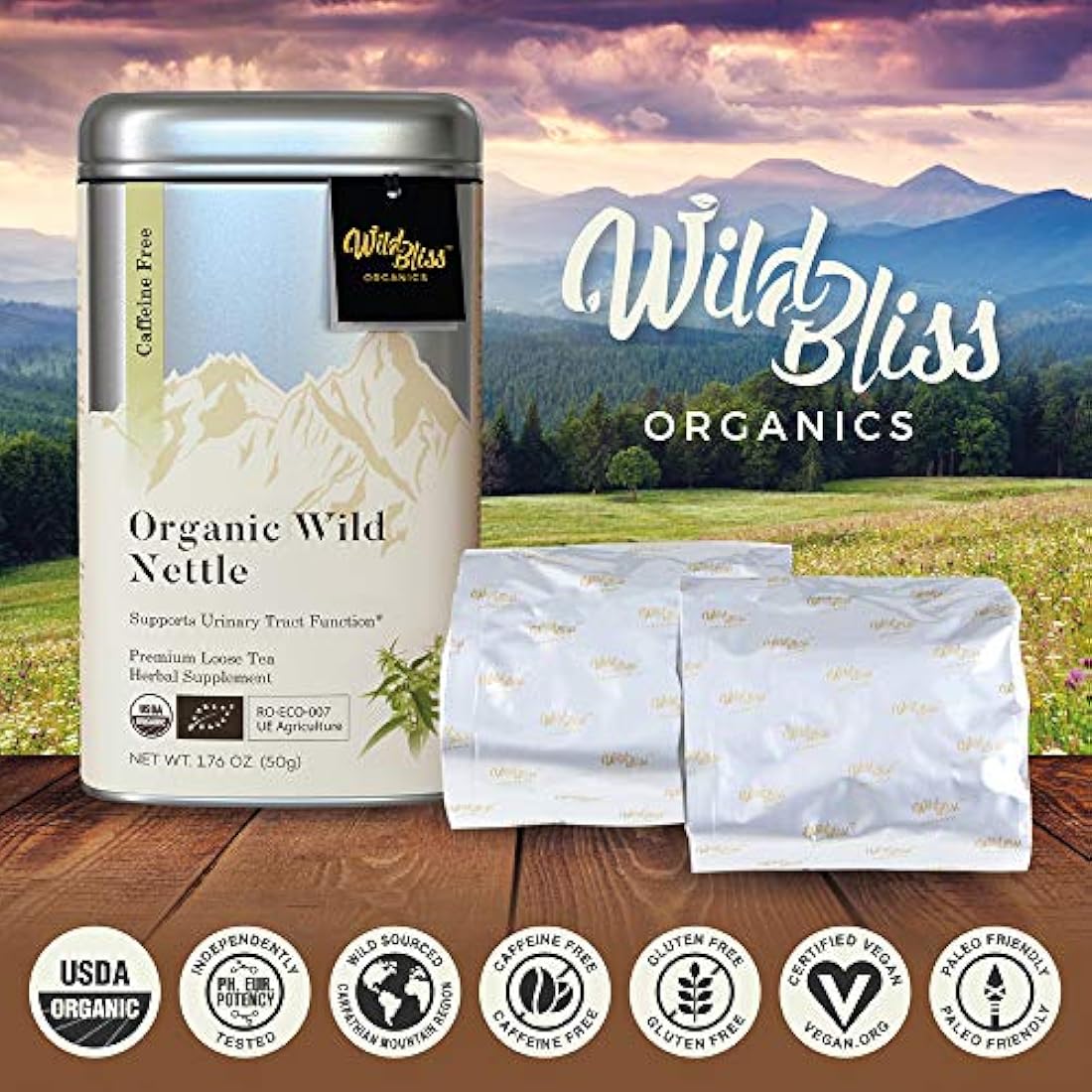 Té de Ortiga orgánico libre de cafeína, gluten de 1,7 onzas