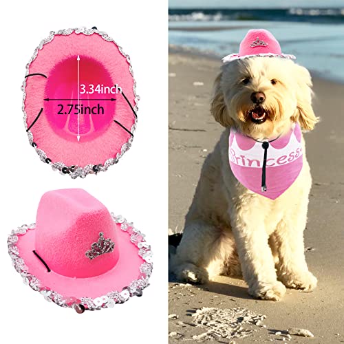 PET SHOW Juego de 2 sombreros de vaquero para perros pequeños, con bandana, con bandana, con diseño de vaca y niña, bandana para perro, disfraz de vaquero occidental, accesorios para cachorros medianos, gatos, conejos, cumpleaños, fiesta, uso diario
