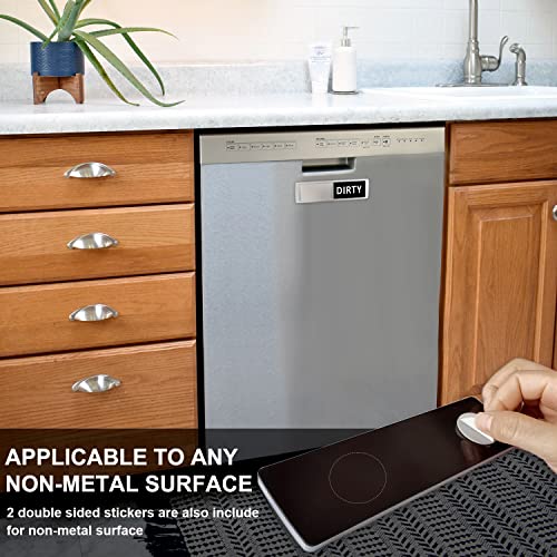 Imán para lavavajillas con imán de limpieza sucia, sin arañazos, imán suave súper fuerte con adhesivos de doble cara, fácil de leer y deslizar para cocina, lavavajillas, nevera, lavandería, lavadora (plateado y blanco)