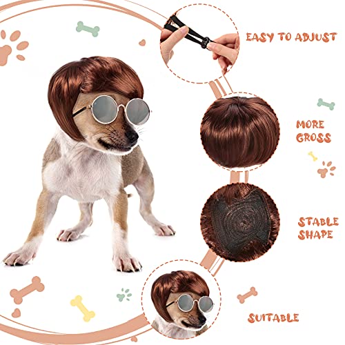 MTLEE 6 pelucas divertidas para perros, peluca de perro retro para mascotas, gafas de sol redondas para perros, disfraces de cosplay, accesorios para perros pequeños, para decoración de fiestas navideñas