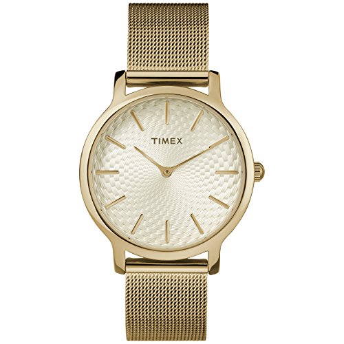 Reloj dorado de pulsera de malla-acero inoxidable para mujer