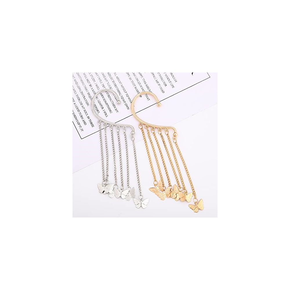 Aretes largos con borla y mariposa sin perforación