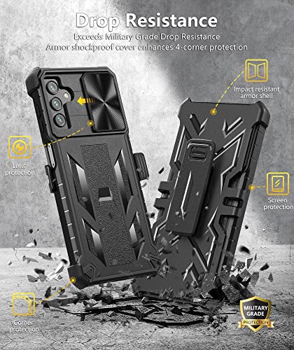 Funda para Samsung Galaxy A13 5G: protección de grado militar a prueba de caídas, resistente protección A13 5G con clip para cinturón, soporte y deslizante, diseño de parachoques texturizado mate de TPU a prueba de golpes, color negro
