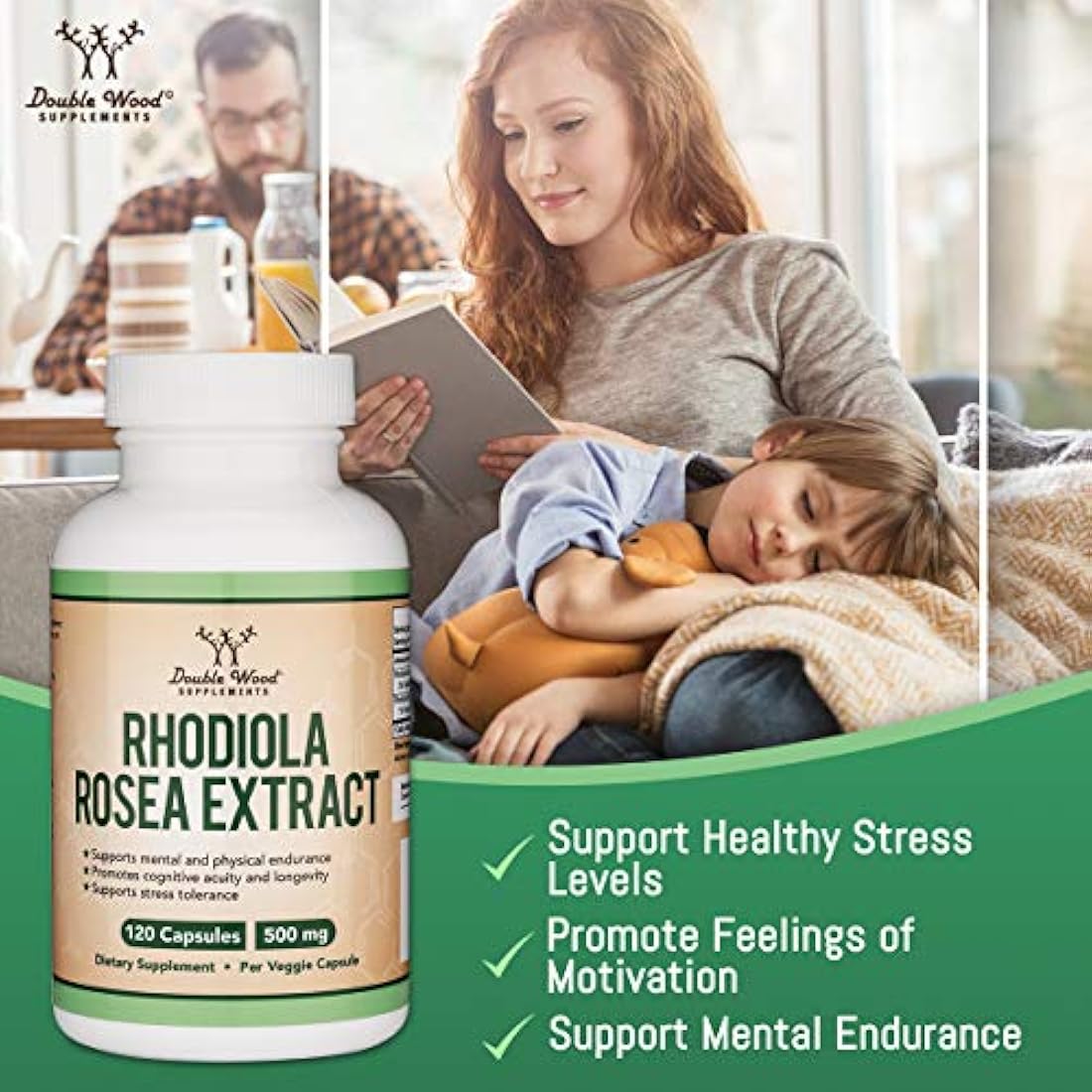 Suplemento Rhodiola Rosea 500mg, 120 cápsulas veganas