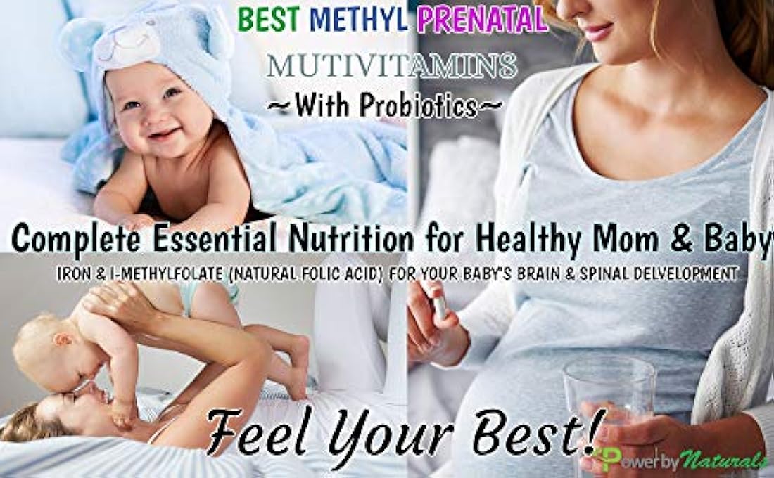 Power By Naturals - Best Methyl Prenatal Vitamins with Probiotics, l-methylfolate, Methylcobalamin (Active B12), Iron, Iodine - All Essential Nutrients for Healthy Mom and Baby -60-Caps-Dr Formulated