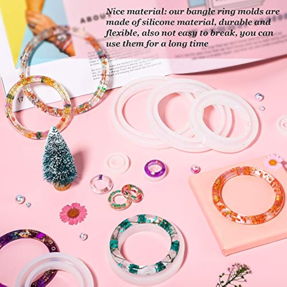 9 piezas de molde de silicona para pulsera y anillo, molde de resina de fundición redondo, molde de silicona para joyas, manualidades y suministros