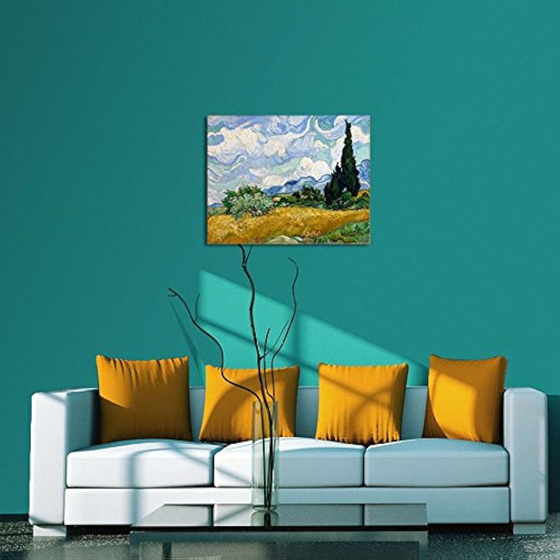 Wieco Art - Cuadro de campo de trigo con pinturas al óleo