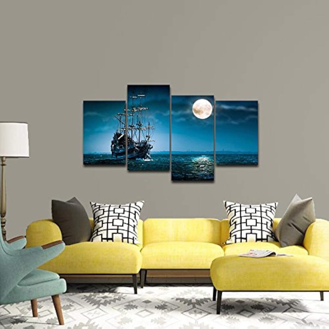 pyradecor 4-Panel moderna estirada y enmarcada de paisaje