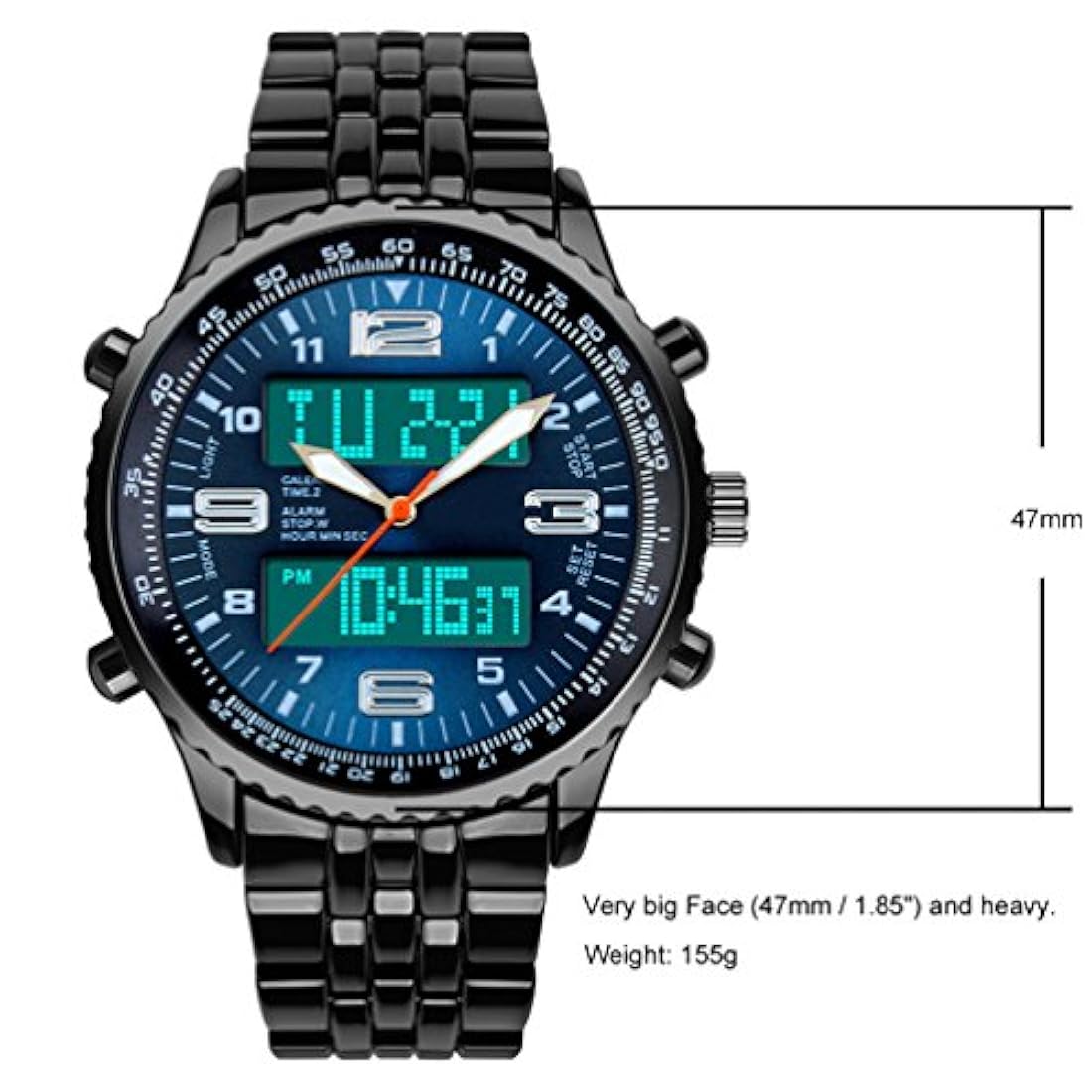 VIGOROSO Reloj LED Digital Analógico en acero para hombres