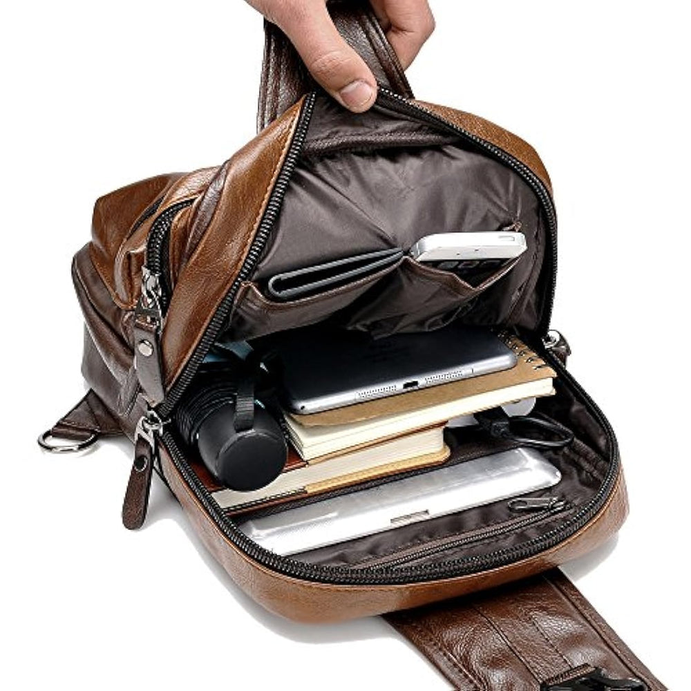 Bolso bandolero de piel para hombre color marrón. SDIYABOLO
