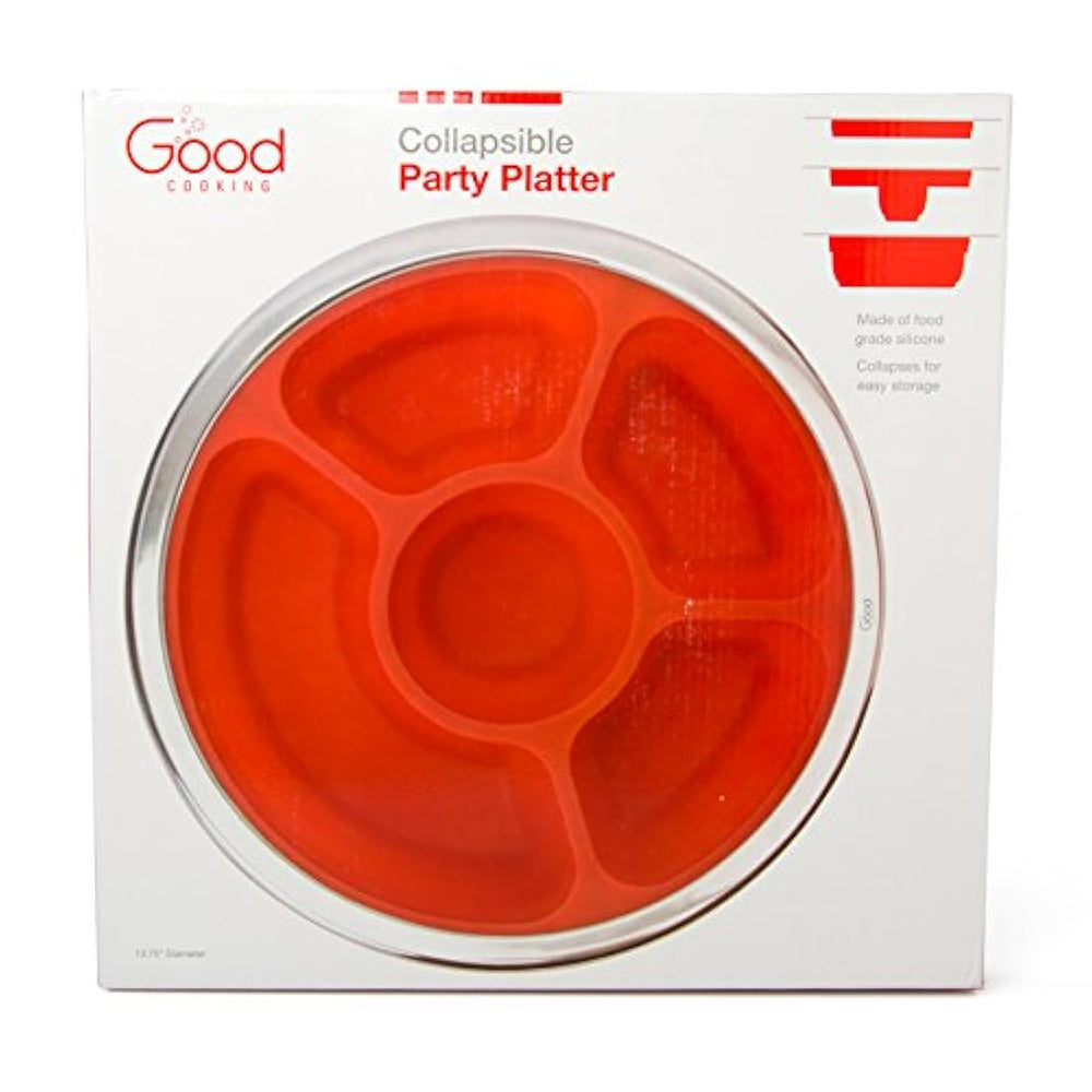 Plegable Plato de fiesta y servidor Bandeja para aperitivos con tapa y acero inoxidable rim- 100% última intervensión de BPA y silicona de calidad alimentaria