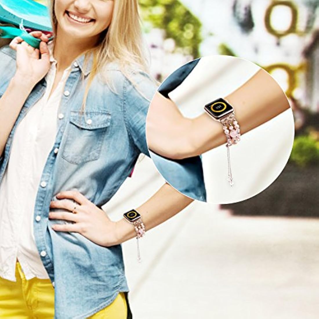 Fohuas-Correa elástica para Apple Watch, cuentas de cristal