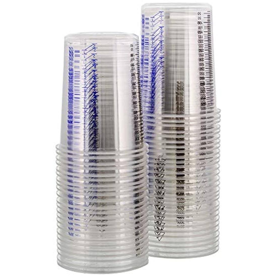 TCP Global 20 oz (20.3 fl oz) Vasos de mezcla de plástico transparente desechables y graduados - Caja de 50 tazas - Uso para pintura, resina, epoxi, arte, cocina, cocina, hornear - Proporciones de medición 2-1, 3-1, 4-1, ML