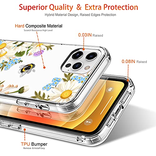 GiiKa Funda para iPhone 12 Pro Max con protector de pantalla, transparente de cuerpo completo a prueba de golpes de protección floral niñas mujeres caso duro con TPU parachoques cubierta teléfono caso para iPhone 12 Pro Max, flores blancas