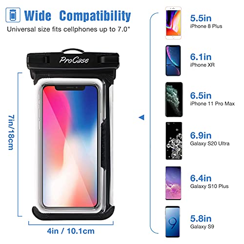 ProCase Funda universal impermeable para teléfono compatible con iPhone 13 Pro Max Mini, 12 11 Pro Max XR XS X 8 7 6S Plus SE, Galaxy S21 S20 S10 S9 Note 10 9 Pixel hasta 7 pulgadas, paquete de 2, color negro