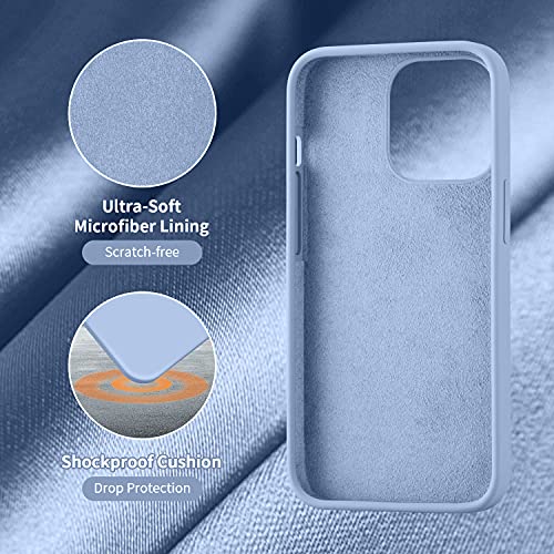 Cordking Funda diseñada para iPhone 13 Pro Max, funda protectora de silicona ultra delgada a prueba de golpes con forro de microfibra suave antiarañazos, 6.7 pulgadas, azul claro