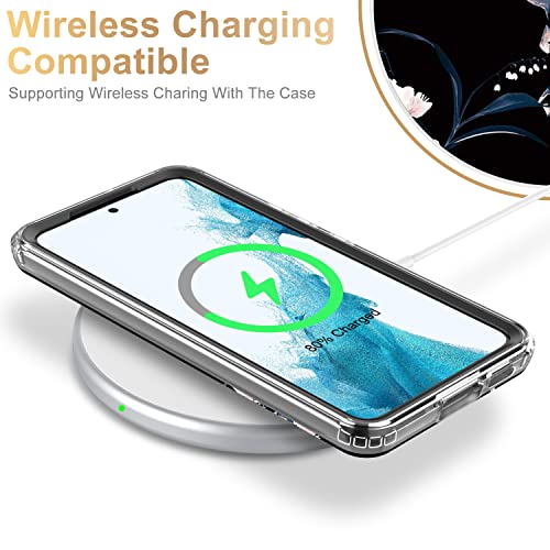 ESDOT Funda para Samsung Galaxy S22, grado militar, prueba de caídas de 21 pies, funda resistente con diseños de moda para mujeres y niñas, funda protectora para Galaxy S22 de 6.1 pulgadas, flores blancas y moradas