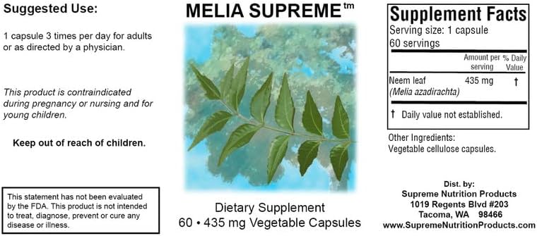 Suplemento de hoja de neem en polvo puro 60 cápsulas