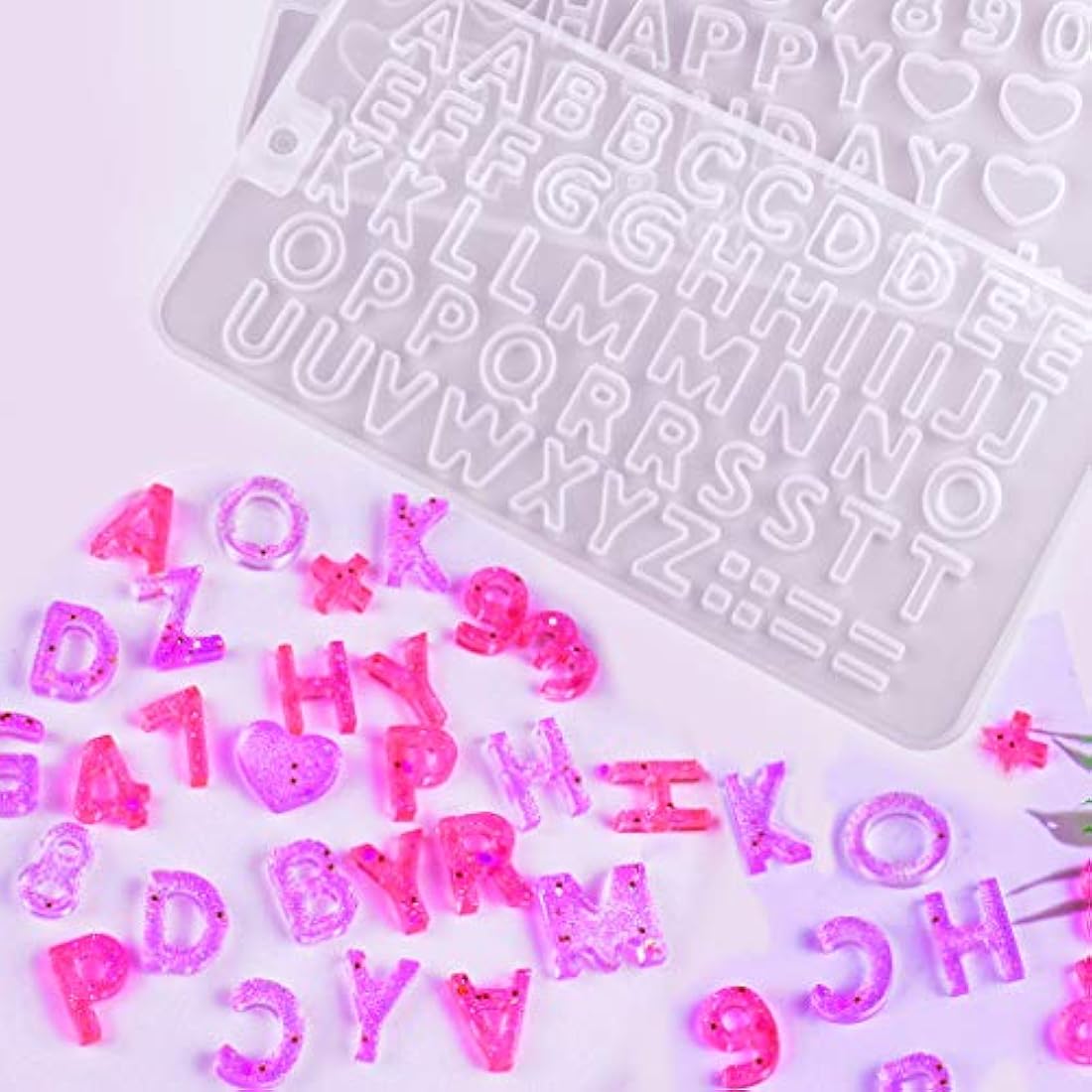 Bskifnn 402 moldes pequeños de silicona para letras, para manualidades, molde de resina de silicona con 400 piezas de alfileres de tornillo para hacer llaveros, colgantes, collares, pendientes