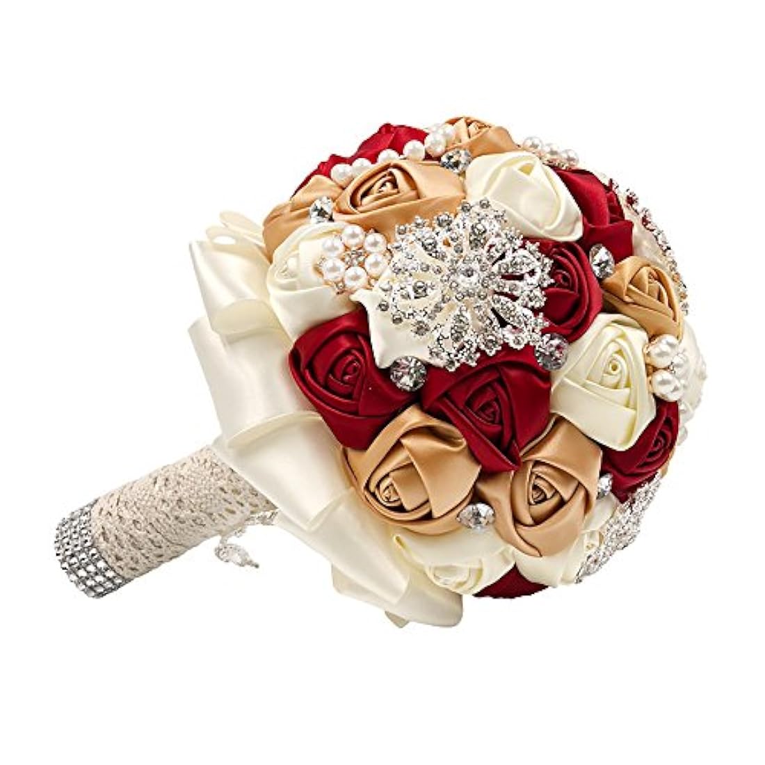 Ramo de rosas con perlas y diamantes de imitación, para boda