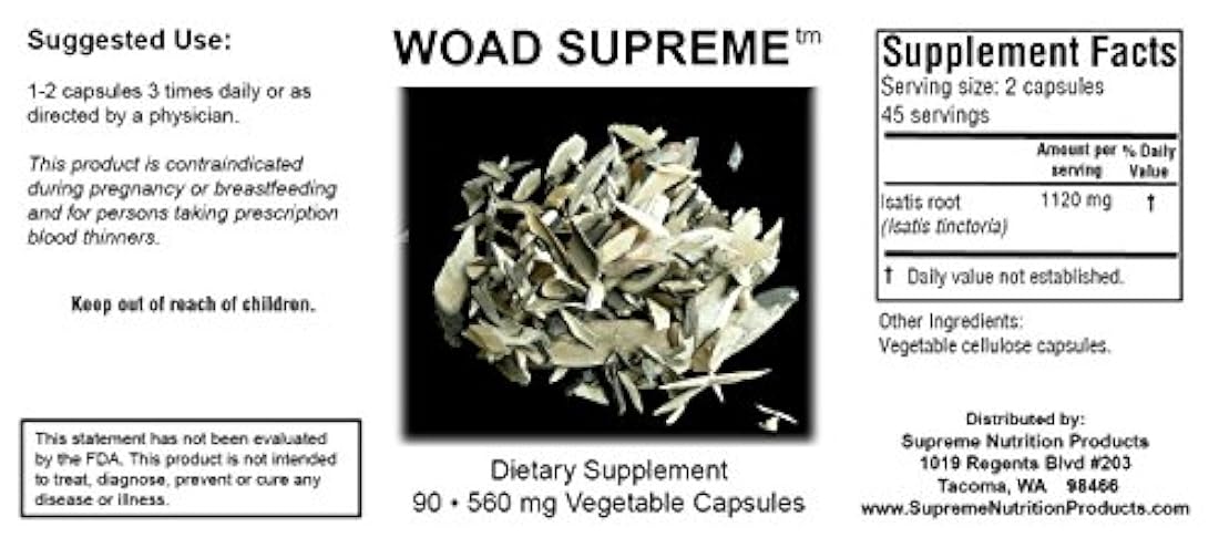 woad Supreme-90 Cápsulas, polvo de raíz de isatos Tinctoria