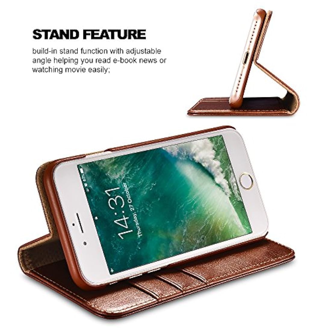 Funda tipo cartera para iPhone 7/8 JueSen, Marrón