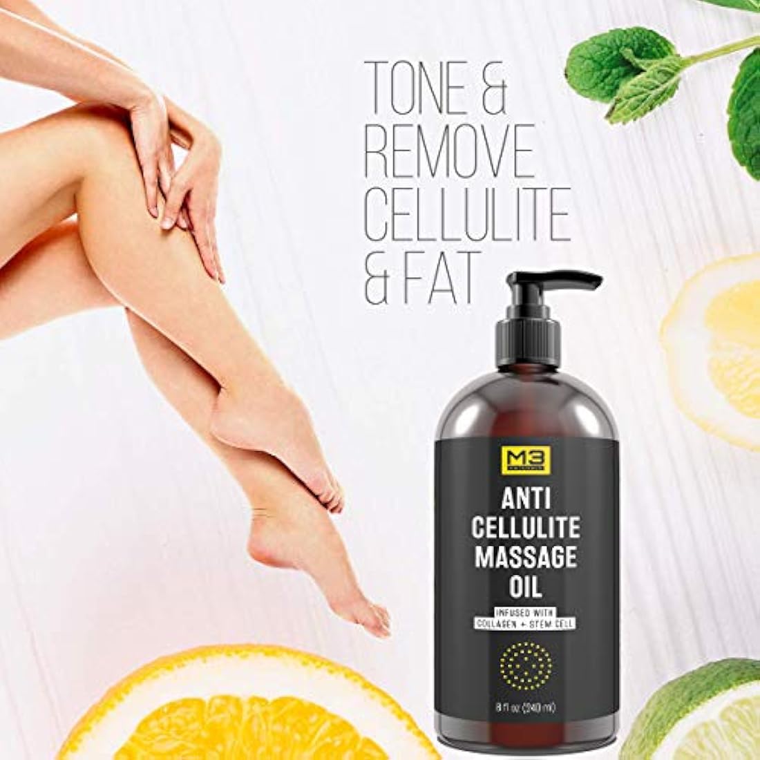 M3 Naturals - Aceite de masaje anticelulitis con colágeno