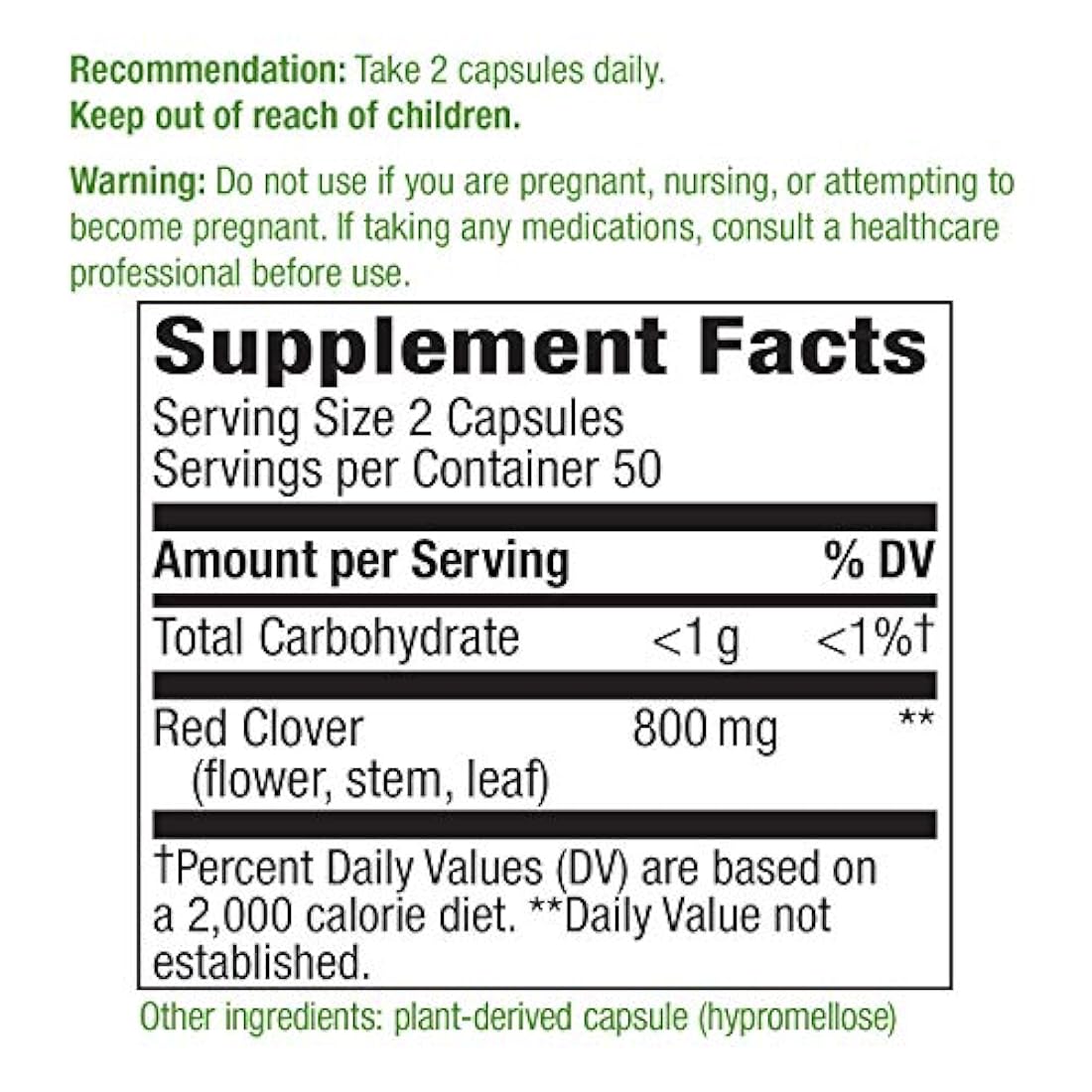 Natures Way Red Clover Blossom, 400 mg 100 cápsulas