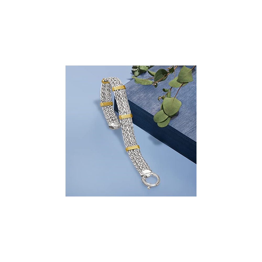 Pulseras de plata de ley de 2 tonos con eslabones de trigo