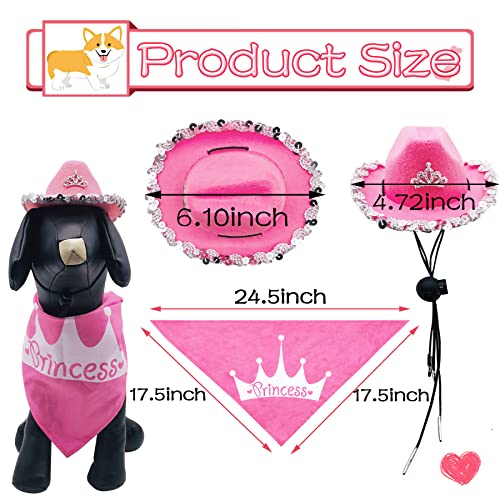 PET SHOW Juego de 2 sombreros de vaquero para perros pequeños, con bandana, con bandana, con diseño de vaca y niña, bandana para perro, disfraz de vaquero occidental, accesorios para cachorros medianos, gatos, conejos, cumpleaños, fiesta, uso diario