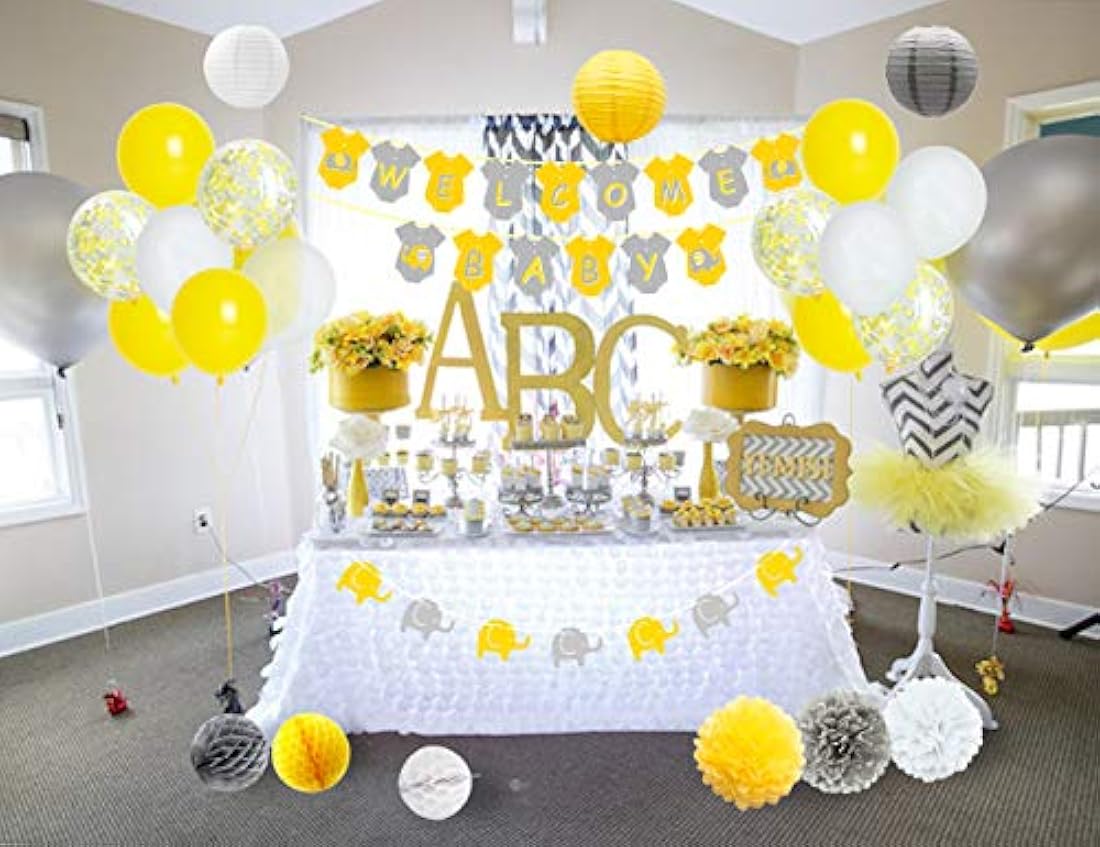 Decoracion para baby shower/amarillo-gris-blanco.Marca Pyle