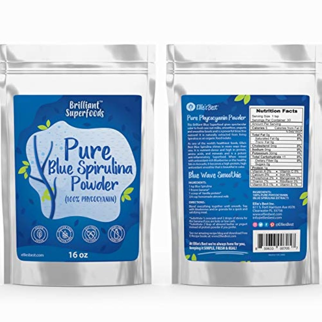 Blue Spirulina Powder - Bulk 1lb Suplemento de superalimento