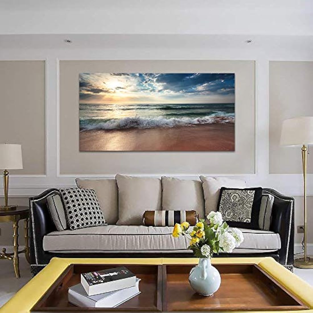 HUADAOART Arte de Pared Decoración Atardecer Océano Playa