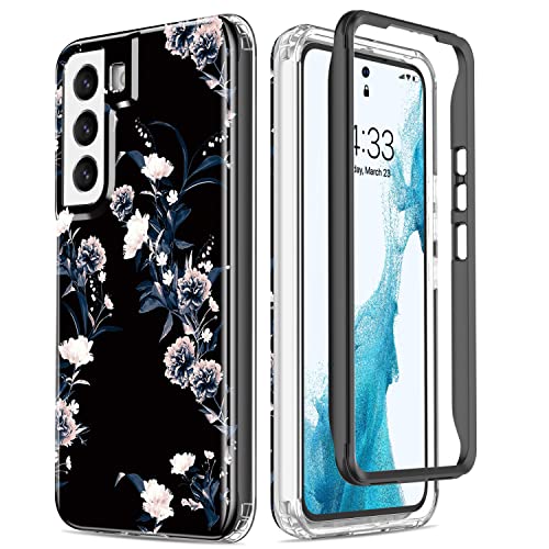 ESDOT Funda para Samsung Galaxy S22, grado militar, prueba de caídas de 21 pies, funda resistente con diseños de moda para mujeres y niñas, funda protectora para Galaxy S22 de 6.1 pulgadas, flores blancas y moradas