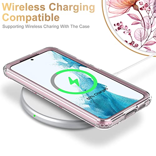 ESDOT Funda para Samsung Galaxy S22 Plus, de grado militar, prueba de caídas de 21 pies, resistente, con diseños de moda para mujeres y niñas, funda protectora para Galaxy S22+ Plus de 6.6 pulgadas, flores rosa claro