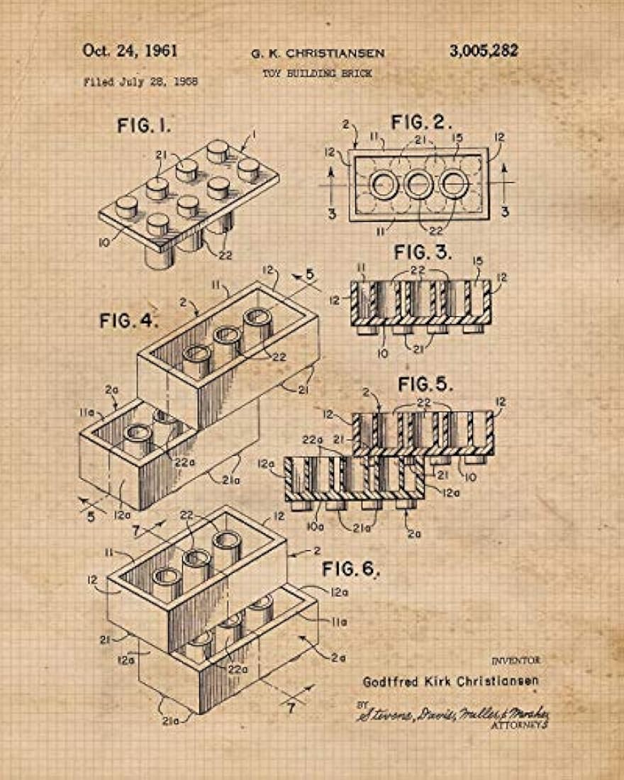 Impresiones de carteles vintage de patentes de Lego