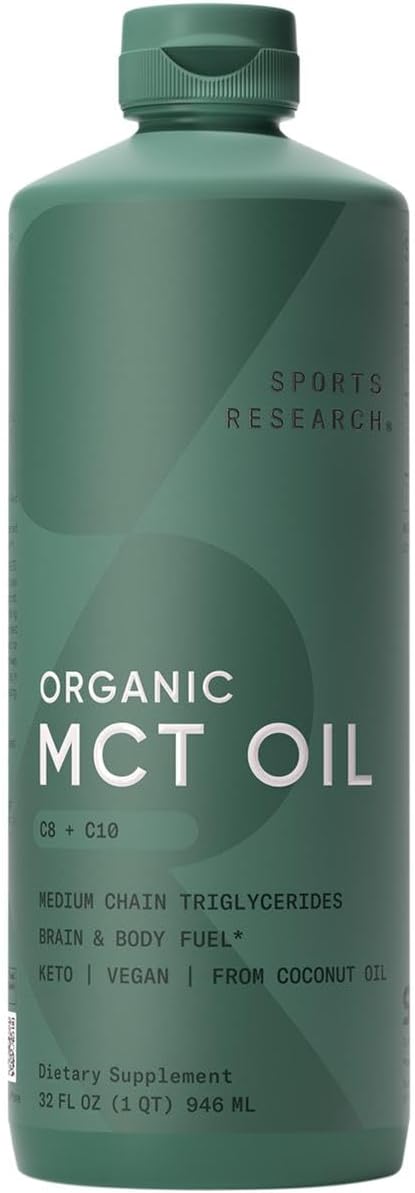 Aceite MCT Orgánico Sports Research - Keto, Vegano, 32 oz