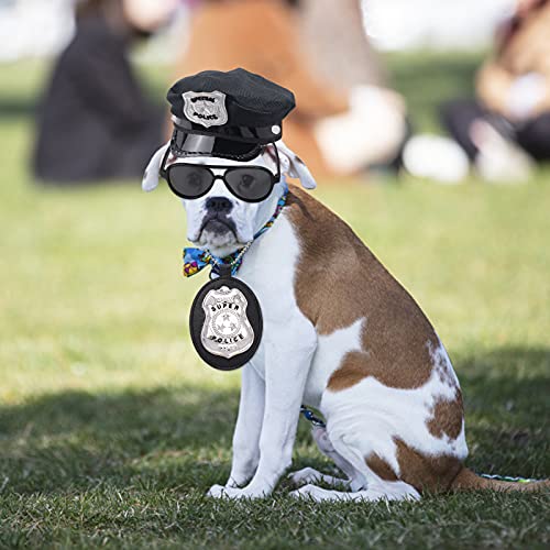 Yewong Juego de accesorios para disfraz de policía para mascotas, perro, gato, policía, insignia de aviador, gafas de sol para mascotas, kit de disfraces para Halloween Navidad Cosplay partido de rol (Set-A)