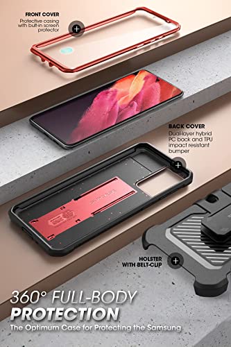 SUPCASE Unicorn Beetle Pro Series - Funda diseñada para Samsung Galaxy S21 FE (versión 2022), funda resistente de doble capa y funda de soporte con protector de pantalla integrado (rojizo)