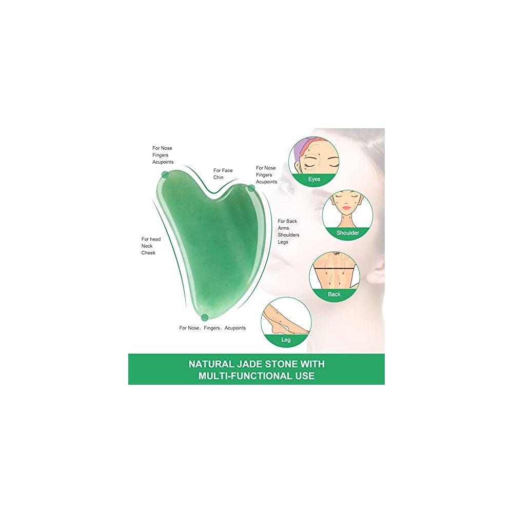 Cuidado Facia tabla de guasha de piedra de jade verde