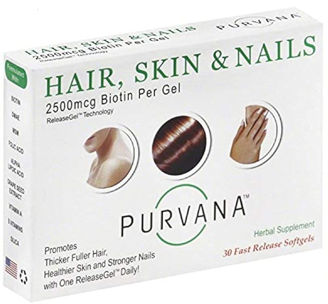 Purvana Cabello, Piel y Uñas (Biotina) Softgels, 30 ct, 2