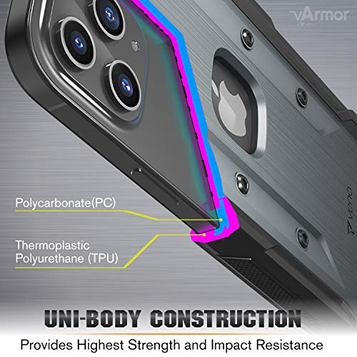Vena vArmor - Funda resistente compatible con Apple iPhone 12 Pro Max (6.7 pulgadas, protección contra caídas de grado militar) resistente funda con clip para cinturón con soporte, color gris espacial