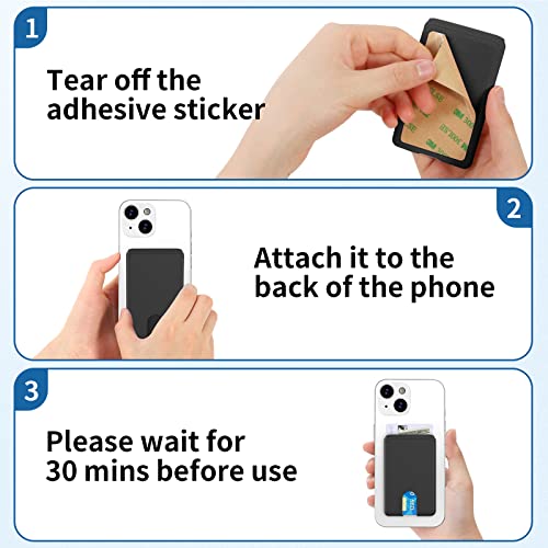 Senose - Soporte para tarjetas de teléfono, silicona para teléfono, soporte para tarjetas de crédito, funda para tarjeta de identificación compatible con iPhone 13/12 Pro Max Samsung Galaxy Smartphone, paquete de 3 (negro)