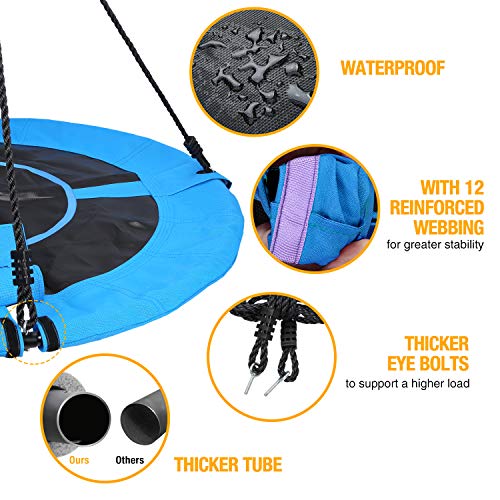 Trekassy - Columpio de platillo de 40.0 pulgadas, soporta 700 lb, para niños, adultos, 900D, Oxford, resistente al agua con pivote, 2 correas de 10 pies para colgar en el árbol, marco de acero y cuerdas ajustables