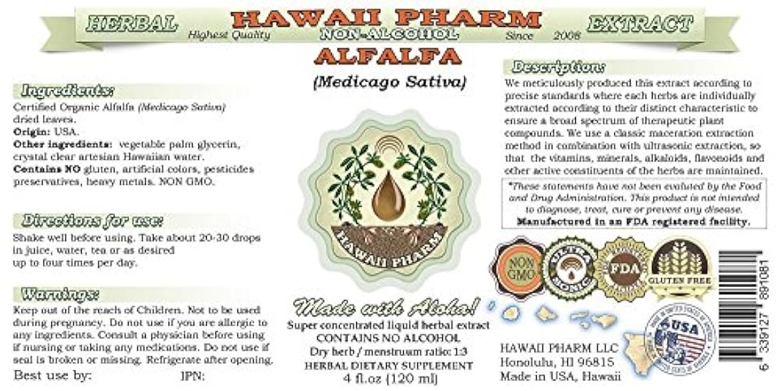 Alfalfa alcohol-free Extracto de líquido Alfalfa Orgánica